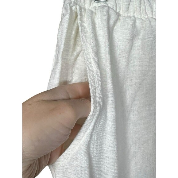 FLAX 100% Linen Wide Leg Elastic Waist High Waist Pull On White Pants Size Large - Picture 4 of 10